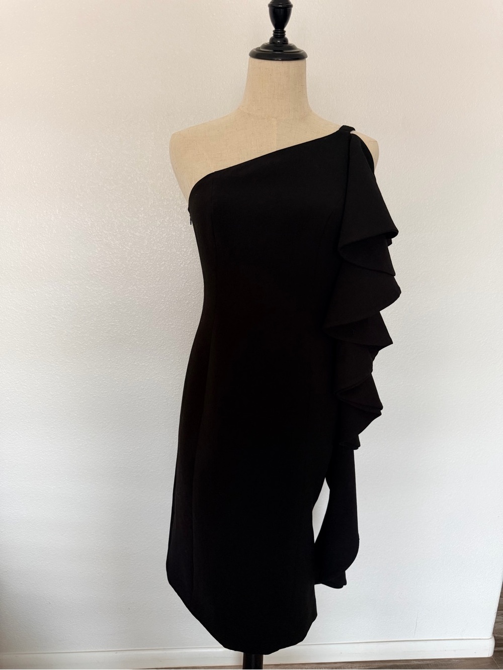C/MEO Collective One-Shoulder Black Ruffle Dress